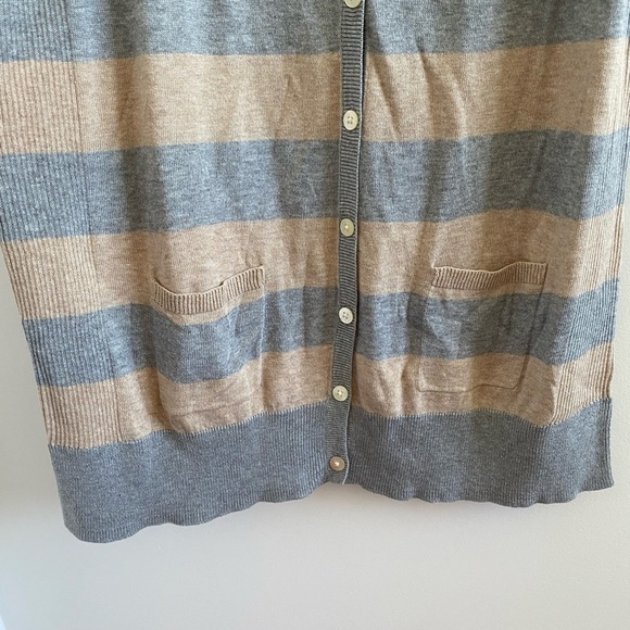 Old Navy Grey & Tan Knit Striped Sleeveless Cardigan Sweater Size L New W/O Tag - Picture 5 of 7